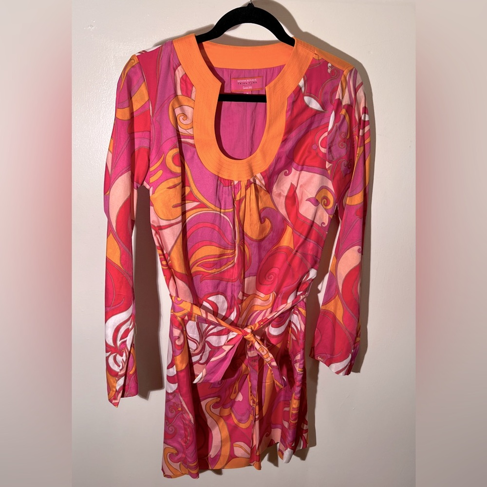 Banana Republic Pink & Orange Swirl Print Tunic Dress